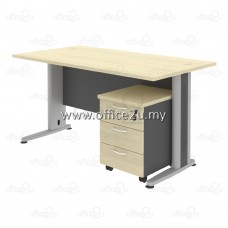 T02 TIMELESS SERIES RECTANGULAR METAL J-LEG TABLE SET WITH MOBILE PEDESTAL 3-DRAWERS